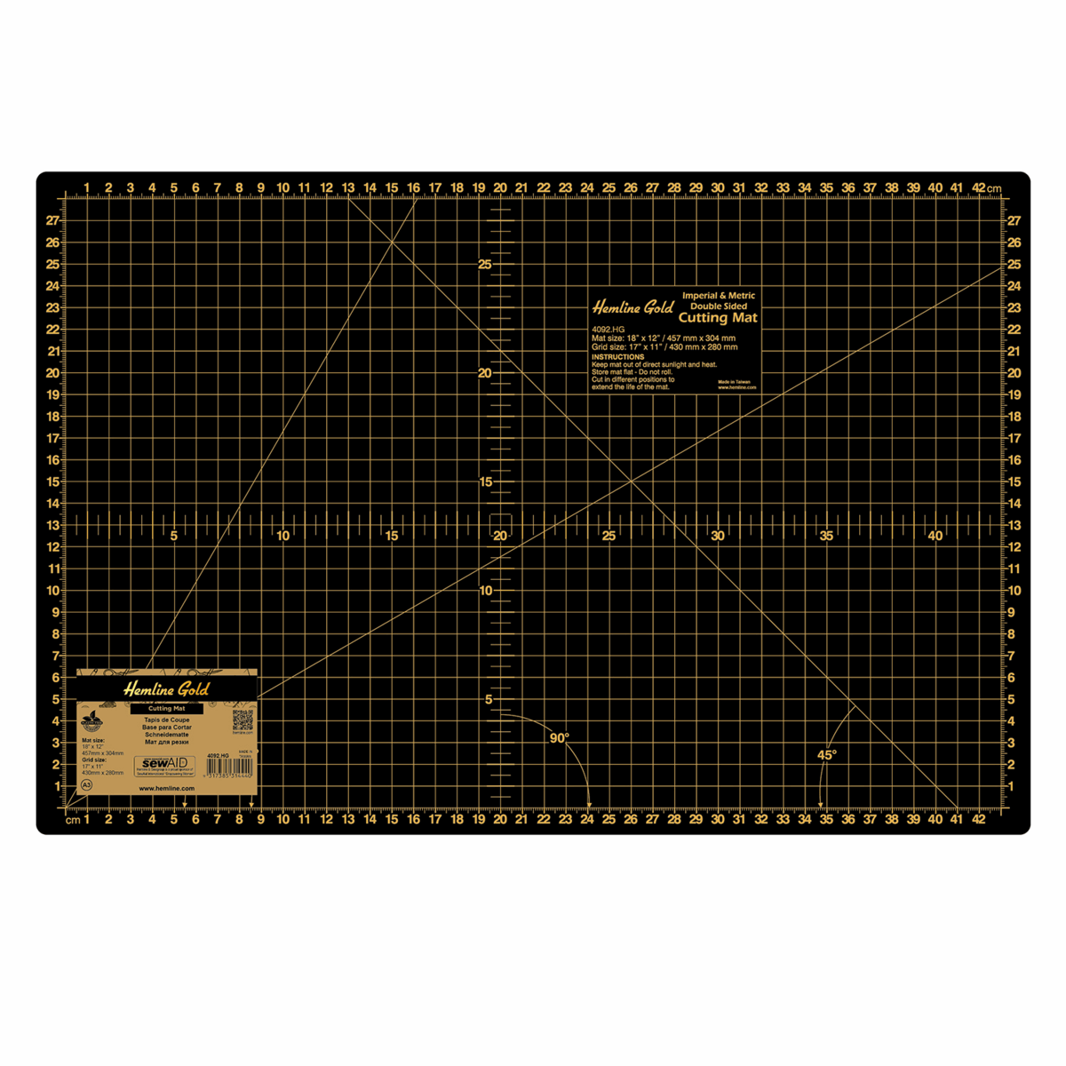 Hemline Gold Cutting Mat - Large 60 x 45cm (24 x 18") Metric & Imperial