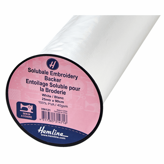 Hemline Soluble Embroidery Stabiliser (90cmx25m) White