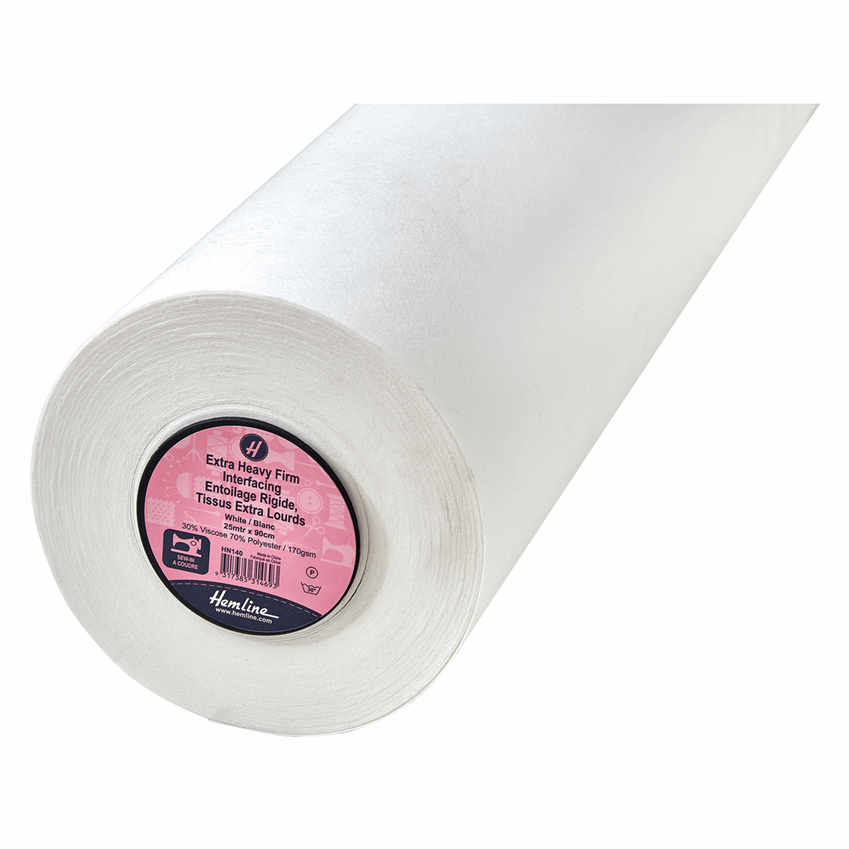 Hemline Extra Heavy Stiff Interfacing - Sew in (90cmx25m) White