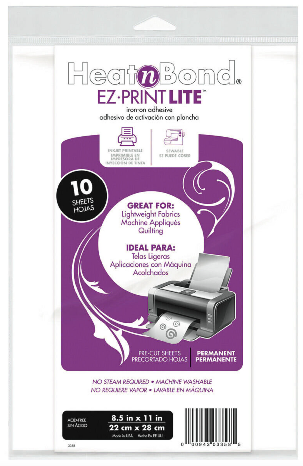 HeatnBond Lite EZ Print 8.5" x 11" (10 sheets per Pack)