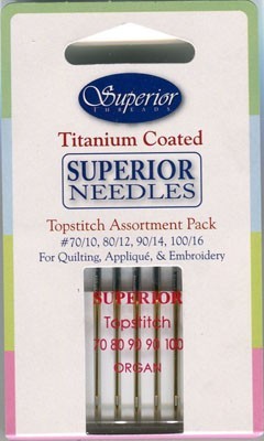 Superior Gold Titanium Topstitch Needles Assorted - Pack 5