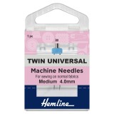 Hemline Twin Universal Sewing Machine Needle - Size 80/12 - 4mm gap