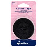 Hemline Cotton Tape Black - 5m x 25mm
