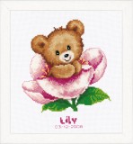 Vervaco Counted Cross Stitch  - Birth Record - Flower Teddy