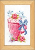 Vervaco Counted Cross Stitch Kit - Pink Latte Cup & Flowers