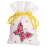Vervaco Counted Cross Stitch Kit - Pot-Pourri Bag - Butterfly Pink