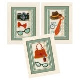 Vervaco Counted Cross Stitch Kit - Vintage Accessories - Set of 3
