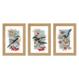 Vervaco Counted Cross Stitch Kit - Long-Tailed Tits & Red Berries - Set of 3
