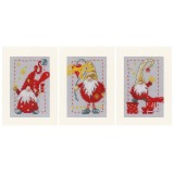 Vervaco Counted Cross Stitch Kit - Greeting Card Kit - Christmas Gnomes - Set of 3