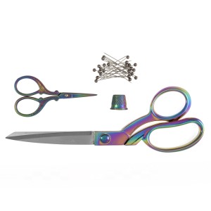 Scissors Gift Set Dressmaking (21.5cm) and Embroidery (9.5cm), Thimble & Pins Rainbow