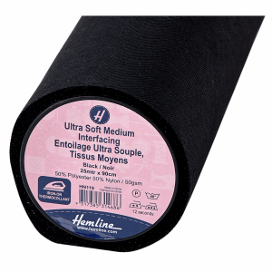 Hemline Ultra Soft Medium Interfacing - Iron on (90cmx25m) Black