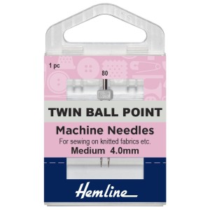 Hemline Twin Ball Point Sewing Machine Needle Size - 80/12 - 4mm gap