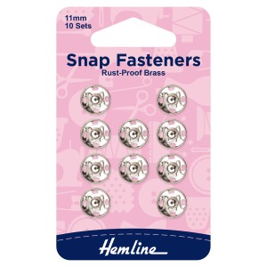 Hemline Snap Fasteners Sew-on Nickel 11mm Pack of of 10