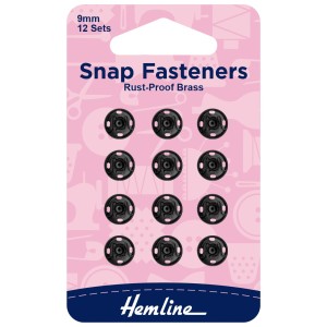 Hemline Snap Fasteners Sew-on Black 9mm Pack of of 12