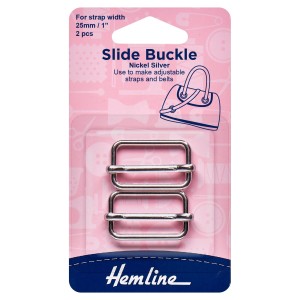 Hemline Slide Buckles 25mm Silver 2 Pieces