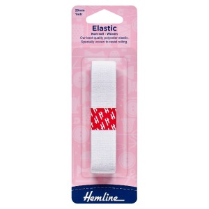 Hemline Woven Non-Roll Elastic White - 1m x 20mm