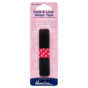 Hemline Hook & Loop Tape Sew-On 30cm x 20mm Black