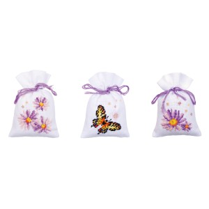 Vervaco Counted Cross Stitch  - Pot-Pourri Bags - Purple Astors - (Set of 3)